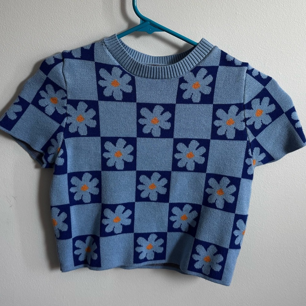 Debut Blue Checkered Floral Kids Sweater